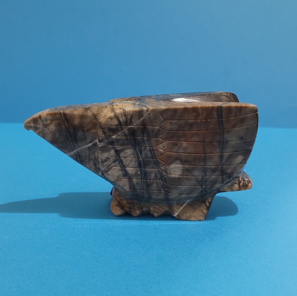 Vintage Native American Zuni Carved Onyx Stone Bird Eagle Fetish 4" Long -Signed